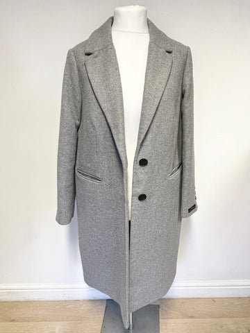 BRAND NEW MARKS & SPENCER AUTOGRAPH GREY ITALIAN WOOL MIX LONG SLEEVE PEA COAT SIZE 16