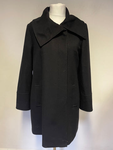 JAEGER BLACK WIDE COLLARED LONG SLEEVED SHORT COAT SIZE 14