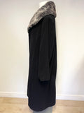 ANN HARVEY BLACK DETACHABLE FUR COLLARED WOOL & CASHMERE BLEND LONG COAT SIZE 24