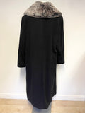 ANN HARVEY BLACK DETACHABLE FUR COLLARED WOOL & CASHMERE BLEND LONG COAT SIZE 24