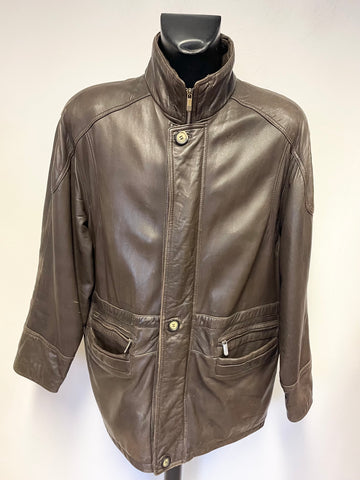 TARPEY DARK BROWN LEATHER WOOL BLEND LINED ZIP & BUTTON  FRONT JACKET SIZE 40 FIT L