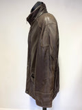 TARPEY DARK BROWN LEATHER WOOL BLEND LINED ZIP & BUTTON  FRONT JACKET SIZE 40 FIT L