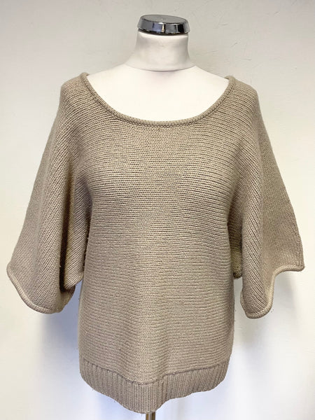 LINEA WEEKEND BEIGE SHORT BATWING SLEEVED CHUNKY KNIT JUMPER SIZE L