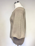 LINEA WEEKEND BEIGE SHORT BATWING SLEEVED CHUNKY KNIT JUMPER SIZE L