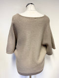 LINEA WEEKEND BEIGE SHORT BATWING SLEEVED CHUNKY KNIT JUMPER SIZE L