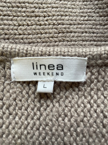 LINEA WEEKEND BEIGE SHORT BATWING SLEEVED CHUNKY KNIT JUMPER SIZE L