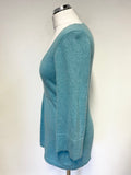 BODEN 100% CASHMERE TURQOUISE SCOOP NECK 3/4 SLEEVE JUMPER SIZE 10