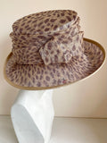 UNBRANDED PALE GOLD & DARK PURPLE LEOPARD STYLE PRINT SHAPED BRIM FORMAL HAT