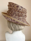 UNBRANDED PALE GOLD & DARK PURPLE LEOPARD STYLE PRINT SHAPED BRIM FORMAL HAT