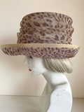 UNBRANDED PALE GOLD & DARK PURPLE LEOPARD STYLE PRINT SHAPED BRIM FORMAL HAT