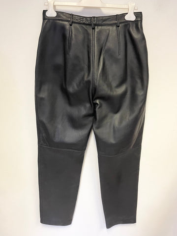 BETTY BARCLAY LEATHER BLACK HIGH RISE TAPERED LEG TROUSERS SIZE 16 BUT SMALL FIT MORE UK 12/14