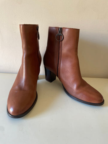 BARBOUR TAN BROWN LEATHER HEELED ANKLE BOOTS SIZE 7/40