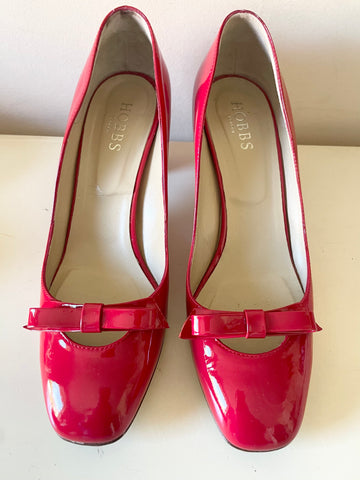 HOBBS RED PATENT LEATHER BOW TRIM HEELS SIZE 5/38