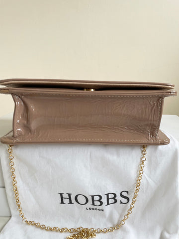 HOBBS CAMEL PATENT LEATHER CHAIN SHOULDER/CLUTCH BAG