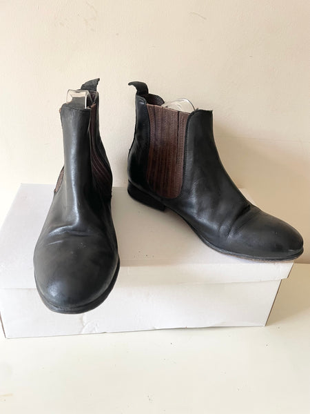 HUDSON BLACK & BROWN LEATHER ELASTICATED SIDE CHELSEA BOOTS SIZE 5/38