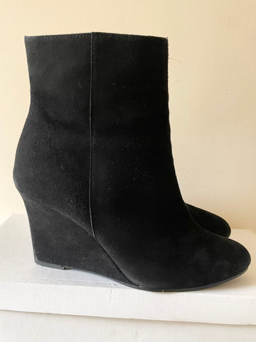 LK BENNETT BLACK SUEDE WEDGE HEEL ANKLE BOOTS SIZE 5/38