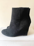 LK BENNETT BLACK SUEDE WEDGE HEEL ANKLE BOOTS SIZE 5/38