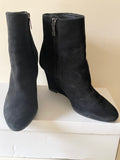 LK BENNETT BLACK SUEDE WEDGE HEEL ANKLE BOOTS SIZE 5/38