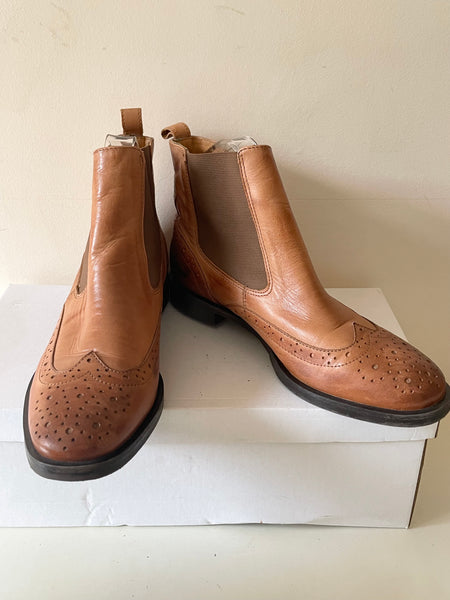 WOJAS TAN LEATHER BROGUE DESIGN CHELSEA BOOTS SIZE UK 5/38