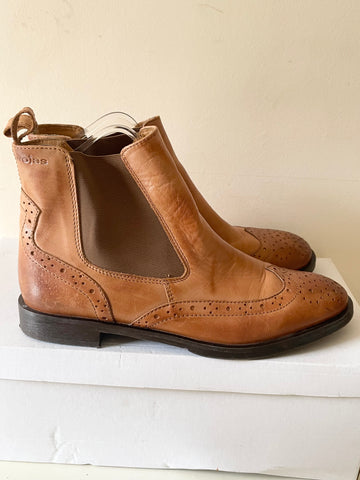 WOJAS TAN LEATHER BROGUE DESIGN CHELSEA BOOTS SIZE UK 5/38