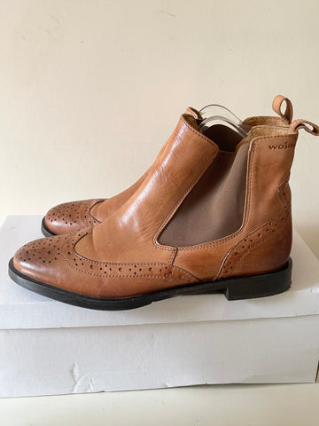 WOJAS TAN LEATHER BROGUE DESIGN CHELSEA BOOTS SIZE UK 5/38