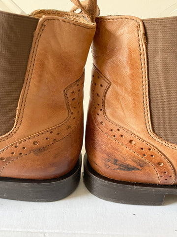 WOJAS TAN LEATHER BROGUE DESIGN CHELSEA BOOTS SIZE UK 5/38