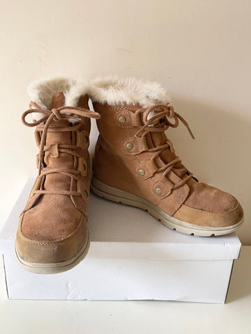 SOREL JOAN TAN SUEDE WATERPROOF LACE UP EXPLORER BOOTS SIZE 6/39