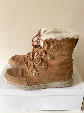 SOREL JOAN TAN SUEDE WATERPROOF LACE UP EXPLORER BOOTS SIZE 6/39