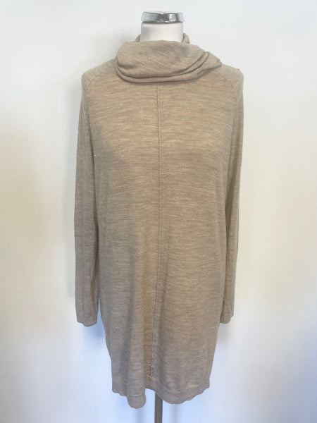 MARKS & SPENCER COLLECTION MERINO WOOL BEIGE (MOLE) ROLL NECK LONG SLEEVED JUMPER SIZE 12