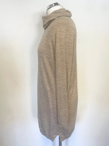 MARKS & SPENCER COLLECTION MERINO WOOL BEIGE (MOLE) ROLL NECK LONG SLEEVED JUMPER SIZE 12