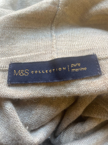 MARKS & SPENCER COLLECTION MERINO WOOL BEIGE (MOLE) ROLL NECK LONG SLEEVED JUMPER SIZE 12