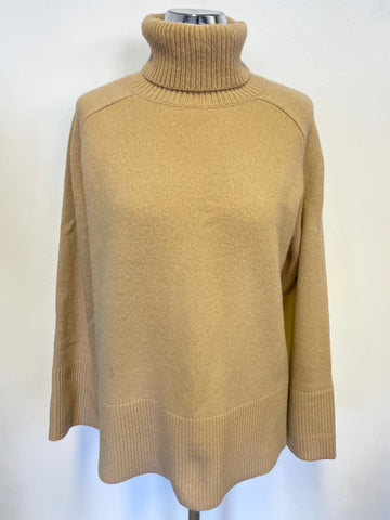 REISS EDINA CAMEL RELAXED FIT FUNNEL NECK LONG SLEEVED JUMPER SIZE XS