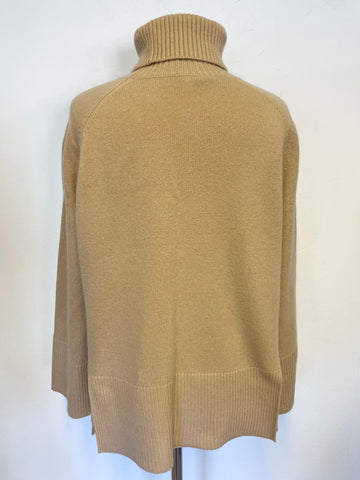 REISS EDINA CAMEL RELAXED FIT FUNNEL NECK LONG SLEEVED JUMPER SIZE XS