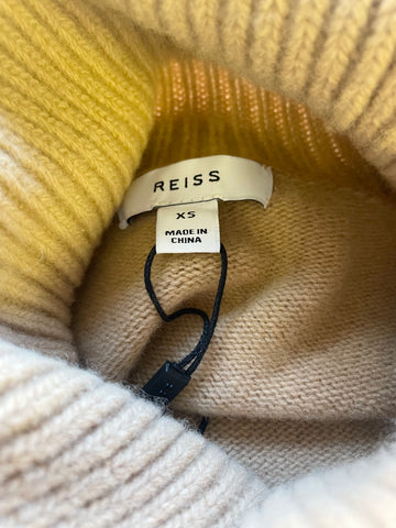 REISS EDINA CAMEL RELAXED FIT FUNNEL NECK LONG SLEEVED JUMPER SIZE XS