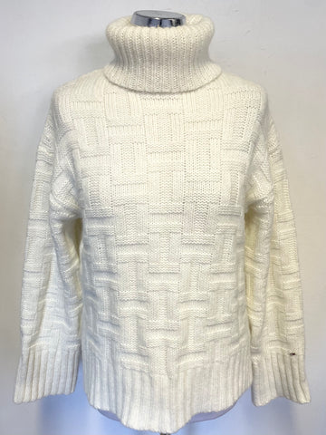 TOMMY HILFIGER IVORY CHUNKY KNIT POLO NECK LONG SLEEVED JUMPER SIZE XS