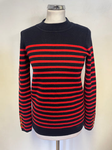 SANDRO PARIS NAVY BLUE & RED STRIPE LONG SLEEVED JUMPER SIZE 2 UK M