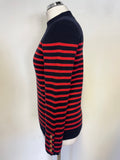 SANDRO PARIS NAVY BLUE & RED STRIPE LONG SLEEVED JUMPER SIZE 2 UK M