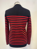 SANDRO PARIS NAVY BLUE & RED STRIPE LONG SLEEVED JUMPER SIZE 2 UK M