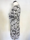 LK BENNETT GREY & WHITE FLORAL PRINT STRETCH JERSEY 3/4 SLEEVED TOP SIZE 8