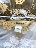 LK BENNETT GREY & WHITE FLORAL PRINT STRETCH JERSEY 3/4 SLEEVED TOP SIZE 8