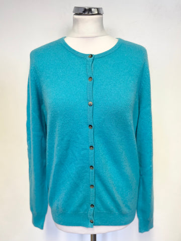 BODEN 100% CASHMERE TURQUOISE LONG SLEEVED CARDIGAN SIZE 14