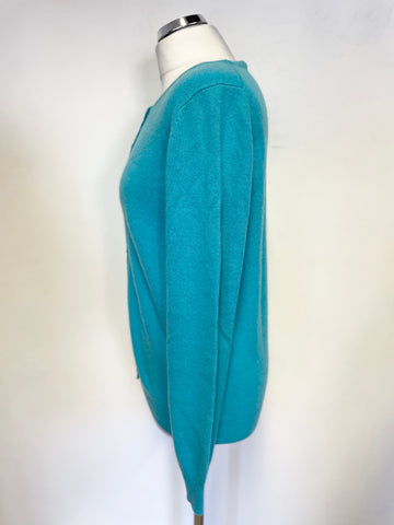 BODEN 100% CASHMERE TURQUOISE LONG SLEEVED CARDIGAN SIZE 14