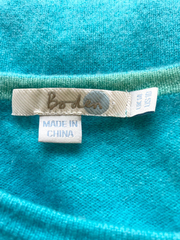 BODEN 100% CASHMERE TURQUOISE LONG SLEEVED CARDIGAN SIZE 14