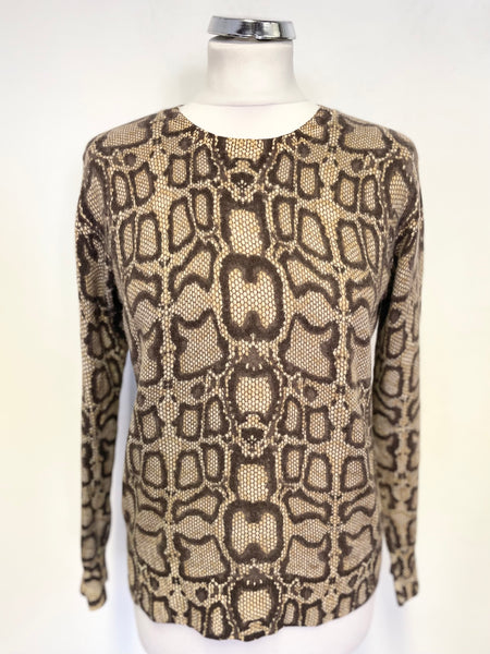 MARKS & SPENCER AUTOGRAPH 100% CASHMERE BROWN MIX ROUND NECK JUMPER SIZE 10