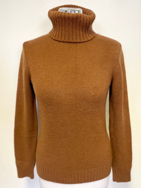 BODEN 100% CASHMERE BROWN POLO NECK JUMPER SIZE 12