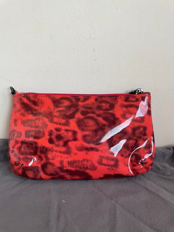 NEW MULBERRY ORANGE ANIMAL PRINT PATENT LEATHER SMALL CLUTCH BAG WITH CHAIN STRAP