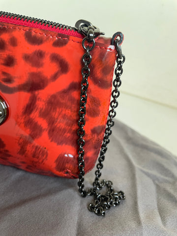 NEW MULBERRY ORANGE ANIMAL PRINT PATENT LEATHER SMALL CLUTCH BAG WITH CHAIN STRAP