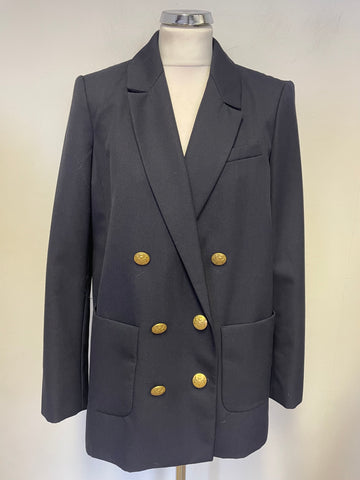 SEZANE NAVY BLUE DOUBLE BREASTED BLAZER SIZE 40 UK 12