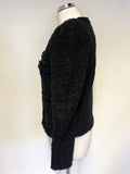 MAJE AZNAVOUR BLACK BOUCLE ZIP FRONT LONG SLEEVED BOX JACKET SIZE 38 UK 10