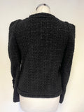 MAJE AZNAVOUR BLACK BOUCLE ZIP FRONT LONG SLEEVED BOX JACKET SIZE 38 UK 10